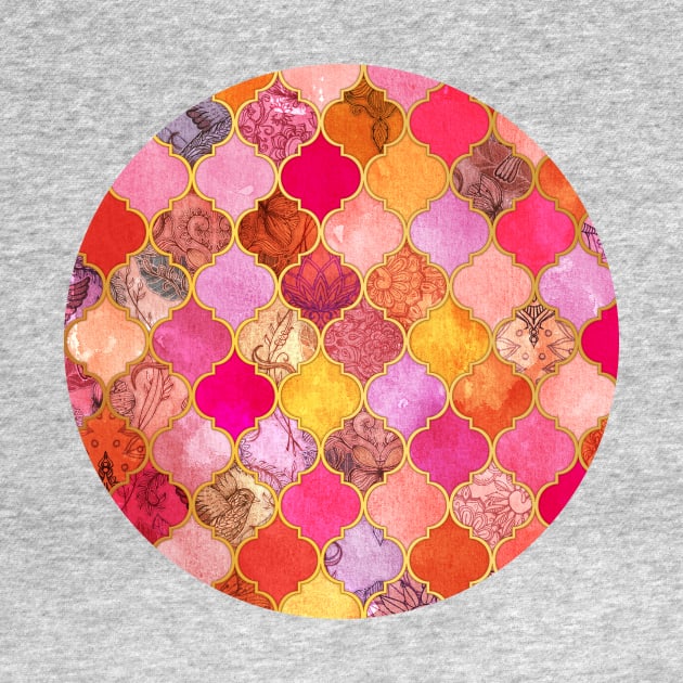 Hot Pink, Gold, Tangerine & Taupe Decorative Moroccan Tile Pattern by micklyn